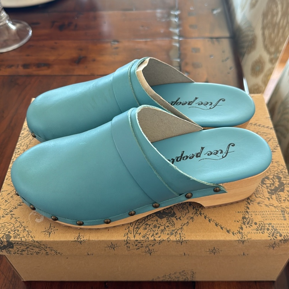 Free People turquoise clogs